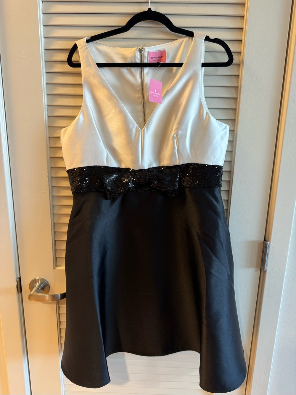 kate spade Black & White Sleeveless Sequin-Bow Mini Dress